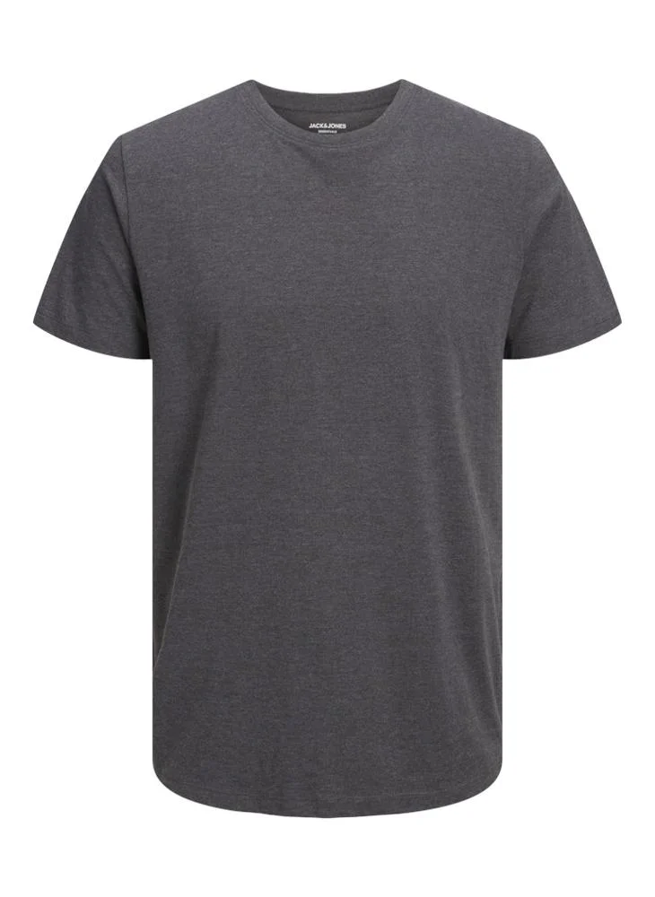JACK & JONES Dark Grey Melange Solid Crew Neck T-Shirt for Men | Best Price UAE